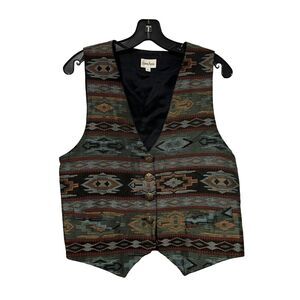 Vintage Neiman Marcus Southwest Vest‎ Unisex L USA Brass tone buttons Western